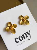 Aros Flor Dorados en Baño de Oro
