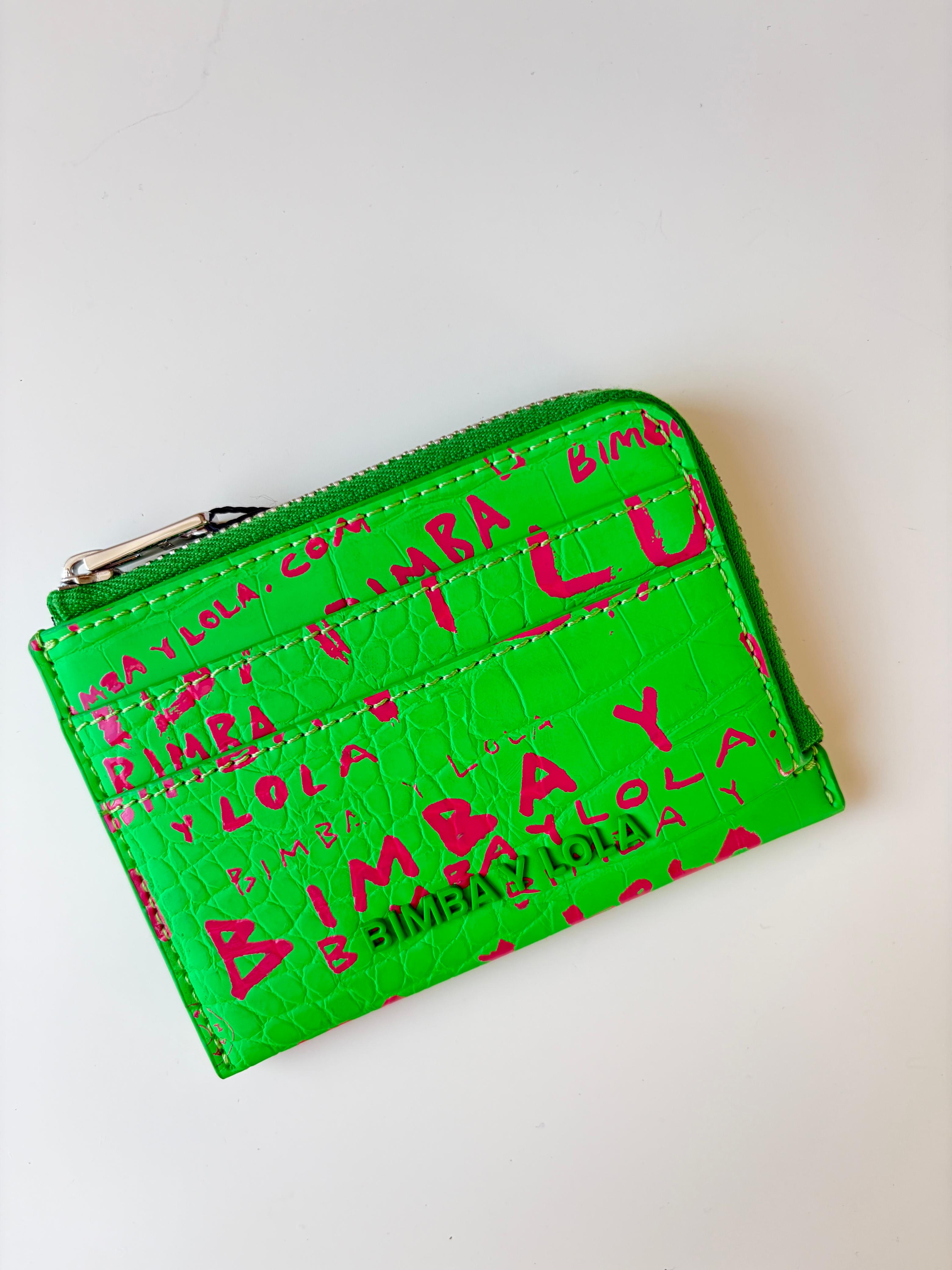 Monedero Tarjetero Bimba y Lola – Print Logos Verde Neón y Fucsia